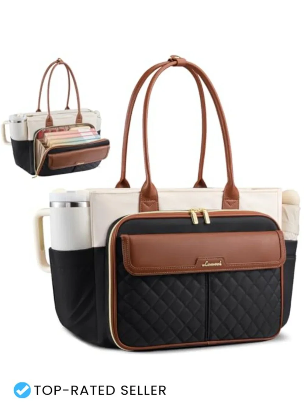 Teacher Tote Bag Laptop Briefcase with Accordion File Pocket Work Nurse Handbag